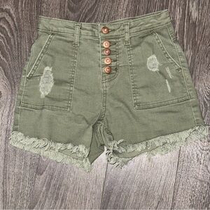 *3 for $15* NOBO Olive Green Distressed‎ High Rise Button Fly Denim Shorts S 1